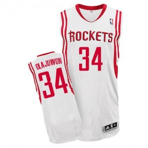 Maillot NBA Houston Rockets #34 Hakeem Olajuwon Blanc Adidas Authentic Home - Homme