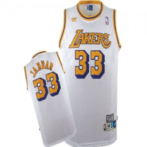 Maillot NBA Los Angeles Lakers #33 Kareem Abdul-Jabbar Blanc Adidas Swingman Throwback - Homme