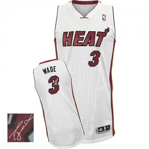 Maillot NBA Miami Heat #3 Dwyane Wade Blanc Adidas Authentic Home Autographed - Homme