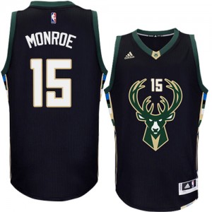 Maillot NBA Milwaukee Bucks #15 Greg Monroe Noir Adidas Authentic Alternate - Homme