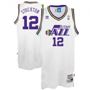 Maillot Adidas Blanc Throwback Swingman Utah Jazz - John Stockton #12 - Homme