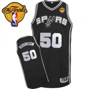 Maillot NBA San Antonio Spurs #50 David Robinson Noir Adidas Authentic Road Finals Patch - Homme