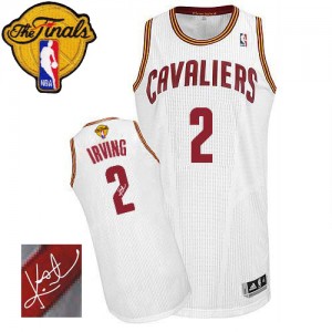 Maillot Authentic Cleveland Cavaliers NBA Home Autographed 2015 The Finals Patch Blanc - #2 Kyrie Irving - Homme