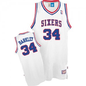 Maillot NBA Philadelphia 76ers #34 Charles Barkley Blanc Adidas Authentic Throwback - Homme