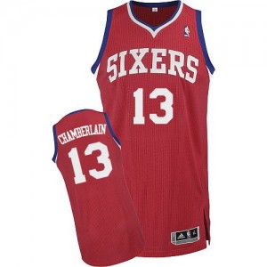 Maillot Adidas Rouge Road Authentic Philadelphia 76ers - Wilt Chamberlain #13 - Homme