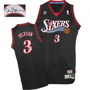 Philadelphia 76ers #3 Adidas 1997-2009 Throwback Autographed Noir Authentic Maillot d'équipe de NBA Vente pas cher - Allen Iverson pour Homme