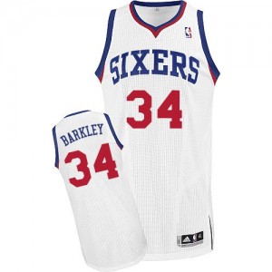 Philadelphia 76ers #34 Adidas Home Blanc Authentic Maillot d'équipe de NBA Promotions - Charles Barkley pour Homme