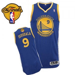 Maillot NBA Golden State Warriors #9 Andre Iguodala Bleu royal Adidas Authentic Road 2015 The Finals Patch - Homme