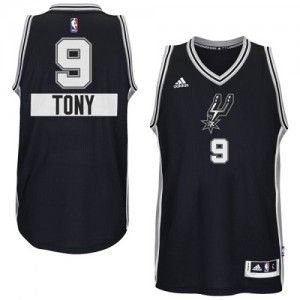 Maillot NBA San Antonio Spurs #9 Tony Parker Noir Adidas Authentic 2014-15 Christmas Day - Homme