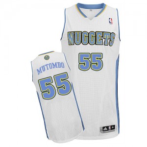 Maillot NBA Denver Nuggets #55 Dikembe Mutombo Blanc Adidas Authentic Home - Homme