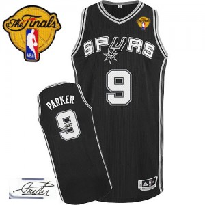 Maillot Authentic San Antonio Spurs NBA Road Autographed Finals Patch Noir - #9 Tony Parker - Homme