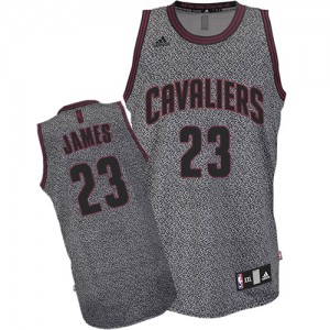 Maillot Adidas Gris Static Fashion Authentic Cleveland Cavaliers - LeBron James #23 - Homme