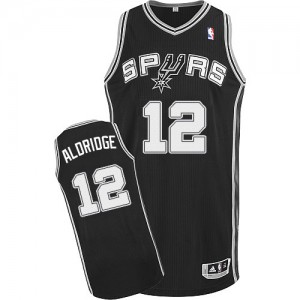 Maillot NBA Noir LaMarcus Aldridge #12 San Antonio Spurs Road Authentic Homme Adidas