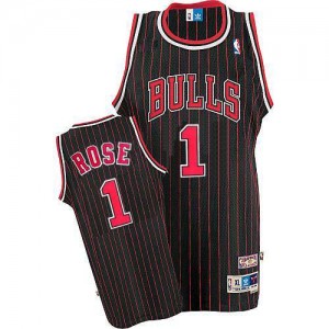 Maillot NBA Authentic Derrick Rose #1 Chicago Bulls Noir (bande Rouge) - Enfants