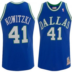 Maillot NBA Authentic Dirk Nowitzki #41 Dallas Mavericks Throwback Bleu - Homme