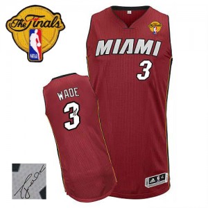 Maillot Authentic Miami Heat NBA Alternate Autographed Finals Patch Rouge - #3 Dwyane Wade - Homme