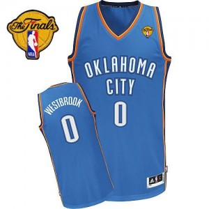 Maillot NBA Oklahoma City Thunder #0 Russell Westbrook Bleu royal Adidas Authentic Road Finals Patch - Homme