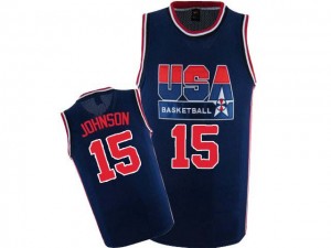 Maillot NBA Bleu marin Magic Johnson #15 Team USA 2012 Olympic Retro Swingman Homme Nike