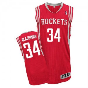 Houston Rockets Hakeem Olajuwon #34 Road Authentic Maillot d'équipe de NBA - Rouge pour Homme