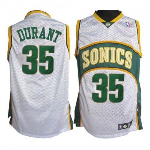 Oklahoma City Thunder #35 Adidas SuperSonics Blanc Authentic Maillot d'équipe de NBA à vendre - Kevin Durant pour Homme