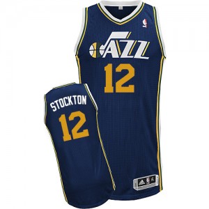 Utah Jazz #12 Adidas Road Bleu marin Authentic Maillot d'équipe de NBA sortie magasin - John Stockton pour Homme