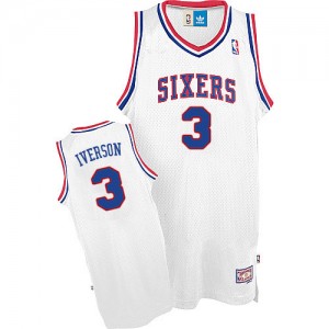 Philadelphia 76ers Allen Iverson #3 Throwack Authentic Maillot d'équipe de NBA - Blanc pour Homme