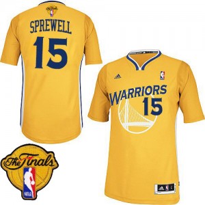 Maillot NBA Or Latrell Sprewell #15 Golden State Warriors Alternate 2015 The Finals Patch Swingman Homme Adidas