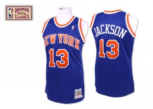 Maillot NBA Bleu royal Mark Jackson #13 New York Knicks Throwback Authentic Homme Mitchell and Ness