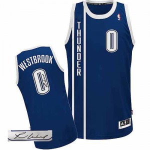 Maillot Authentic Oklahoma City Thunder NBA Alternate Autographed Bleu marin - #0 Russell Westbrook - Homme