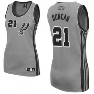 Maillot NBA San Antonio Spurs #21 Tim Duncan Gris argenté Adidas Authentic Alternate - Femme