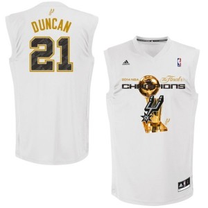 San Antonio Spurs #21 Adidas 2014 NBA Finals Champions Blanc Swingman Maillot d'équipe de NBA Remise - Tim Duncan pour Homme