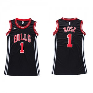 Chicago Bulls #1 Adidas Dress Noir Authentic Maillot d'équipe de NBA sortie magasin - Derrick Rose pour Femme