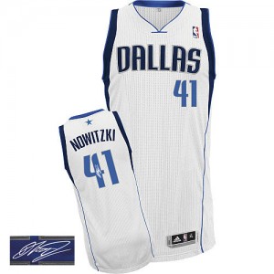 Maillot NBA Blanc Dirk Nowitzki #41 Dallas Mavericks Home Autographed Authentic Homme Adidas